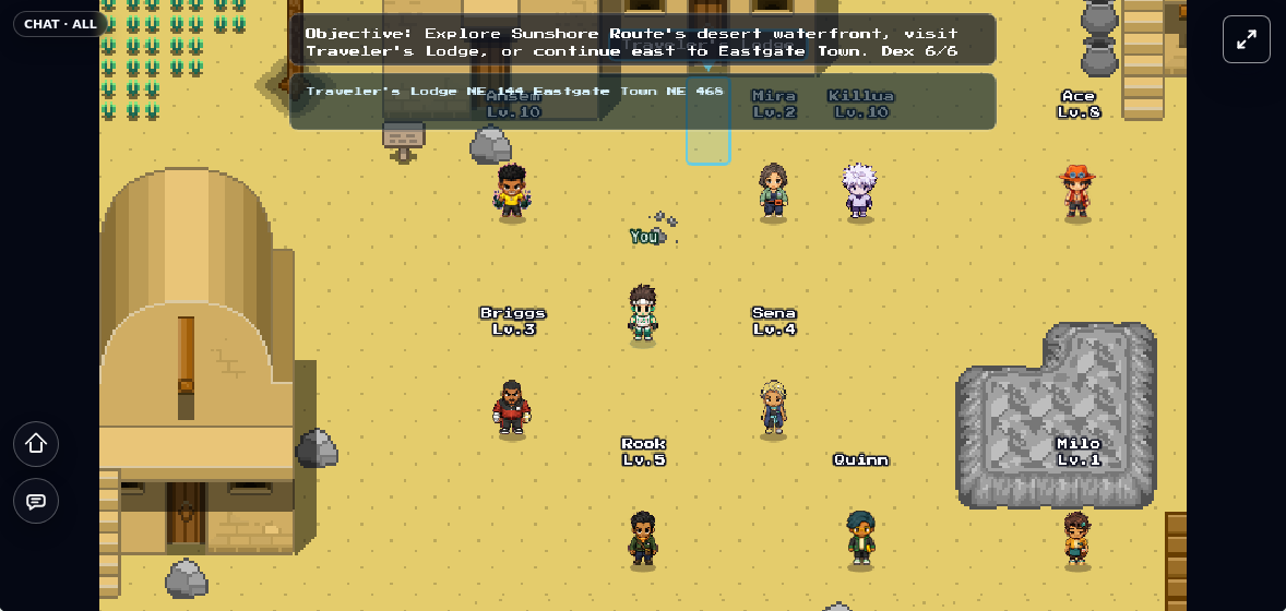FightGame shared pixel world with player characters and NPCs